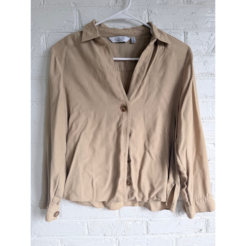 Los Angeles Atelier Button Front Collared‎ Long Sleeve Shirt Tan Size